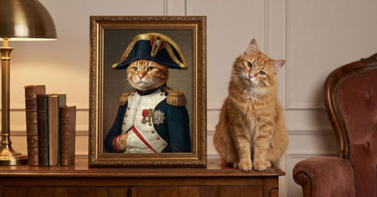 ไอเดีย ของขวัญ คนรักแมว ภาพแมวแต่งตัวชุดขุนนาง Royal Portrait ใส่กรอบหลุยส์